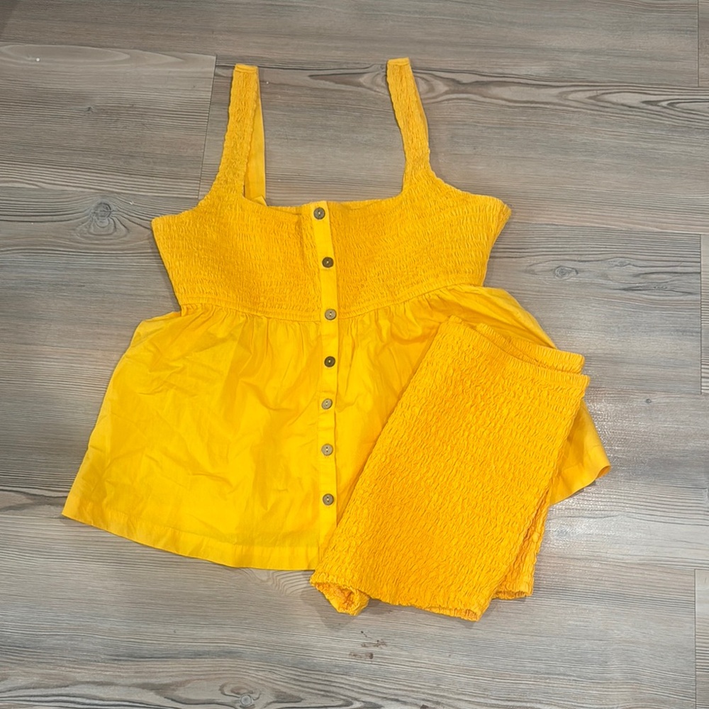 Bright Yellow Button-Down Top and Shorts Set